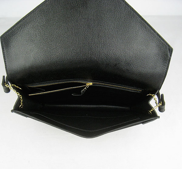 7A Hermes Togo Leather Messenger Bag Black With Gold Hardware H021 Replica